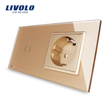 Livolo Interruptor de pantalla táctil de 1 unidad con luz indicadora y enchufe de pared eléctrico estándar de la UE